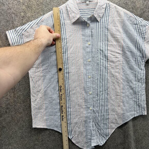 Madewell Shirt Womens XS White Blue Red Striped Short Sleeve Button Front Hemp - Picture 6 of 11